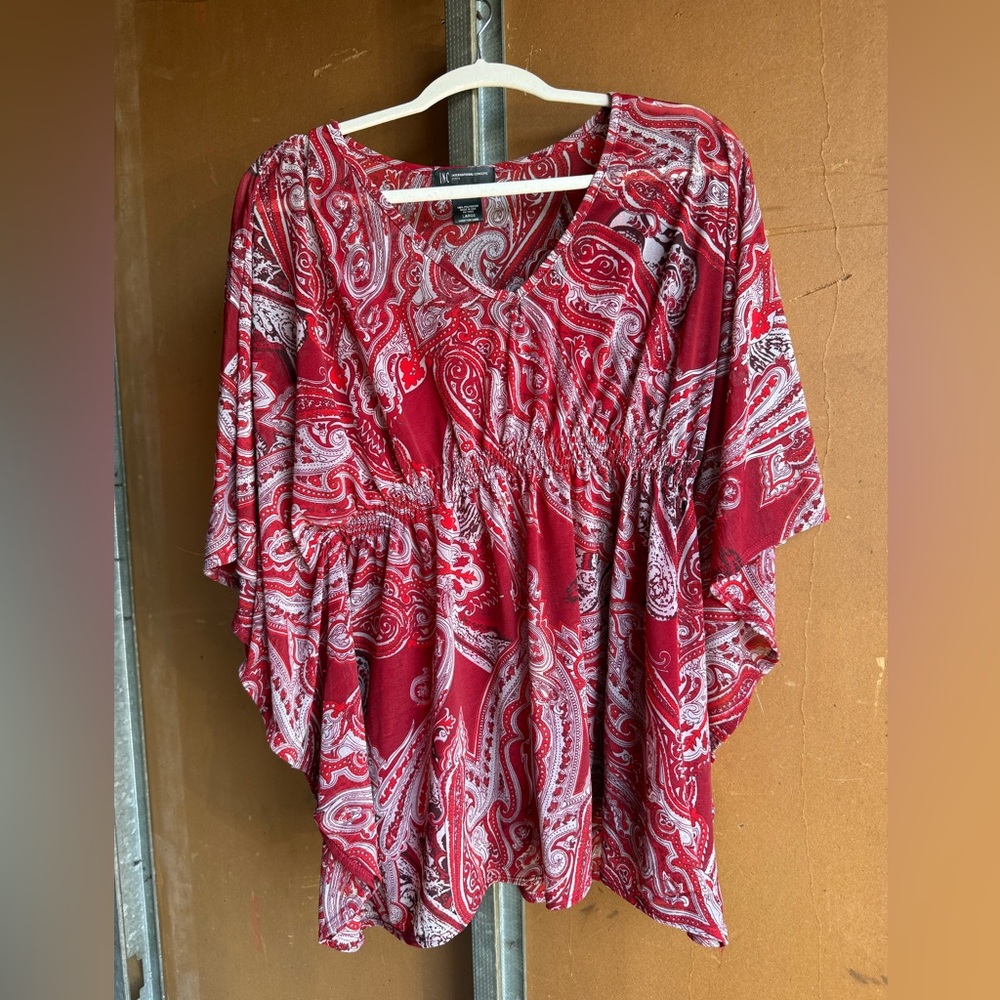 INC International Concepts Red and White Paisley Blouse